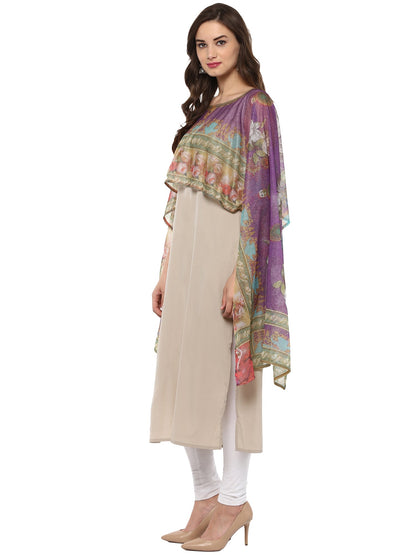 Women's Cape Dupatta Style Crepe Only Kurti
