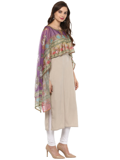 Women's Cape Dupatta Style Crepe Only Kurti