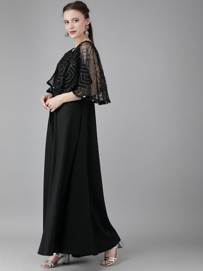 Women's Black Crepe Maxi Dres