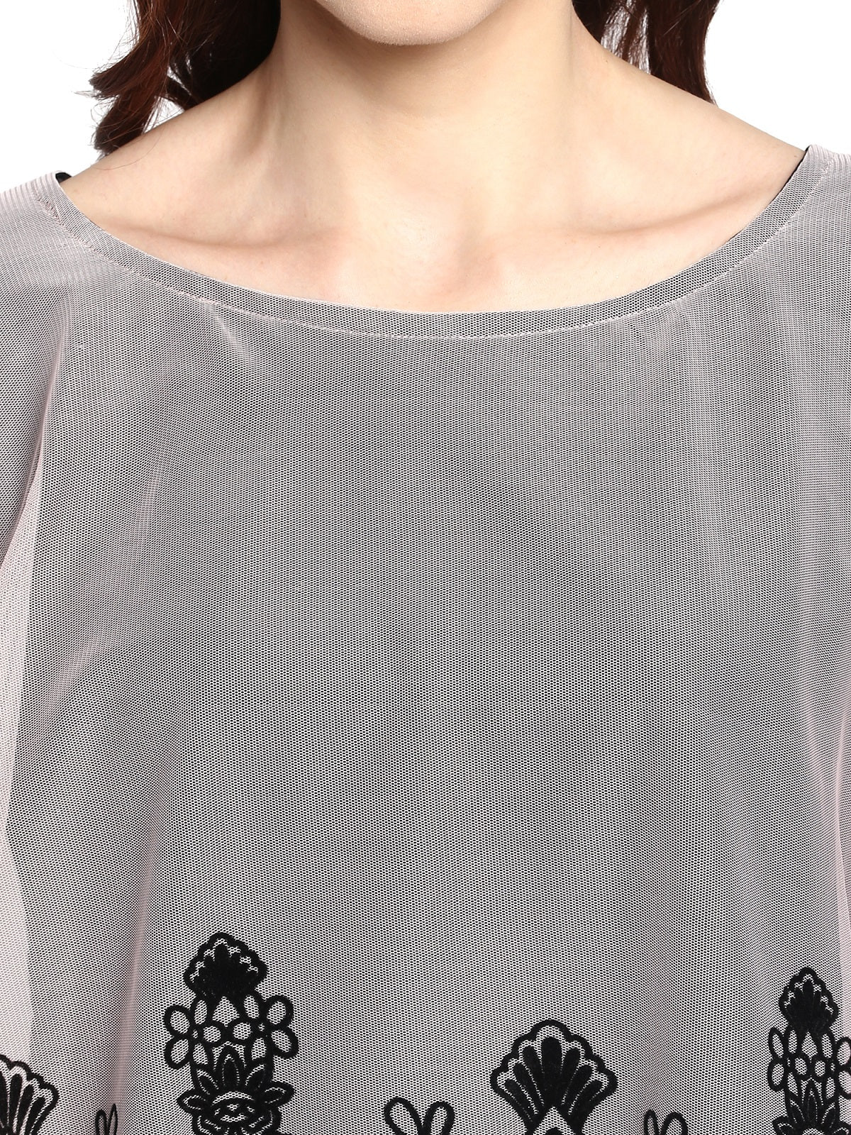 Women's Black Crepe Printed Kurta With Attached Dupatta
