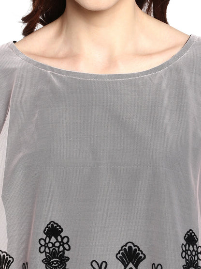 Women's Black Crepe Printed Kurta With Attached Dupatta
