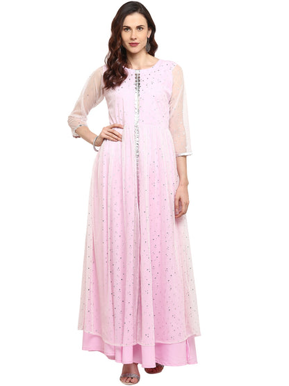 Women's Double Layered Partywear Light Pink Indo Western Only Kurta Dress