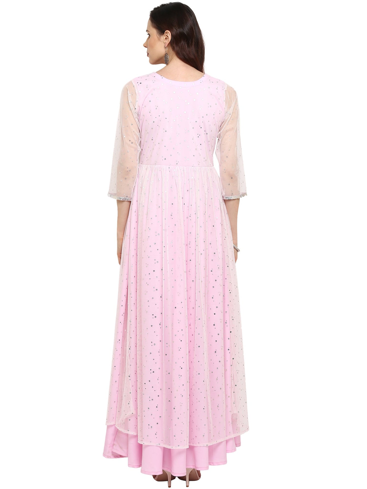 Women's Double Layered Partywear Light Pink Indo Western Only Kurta Dress