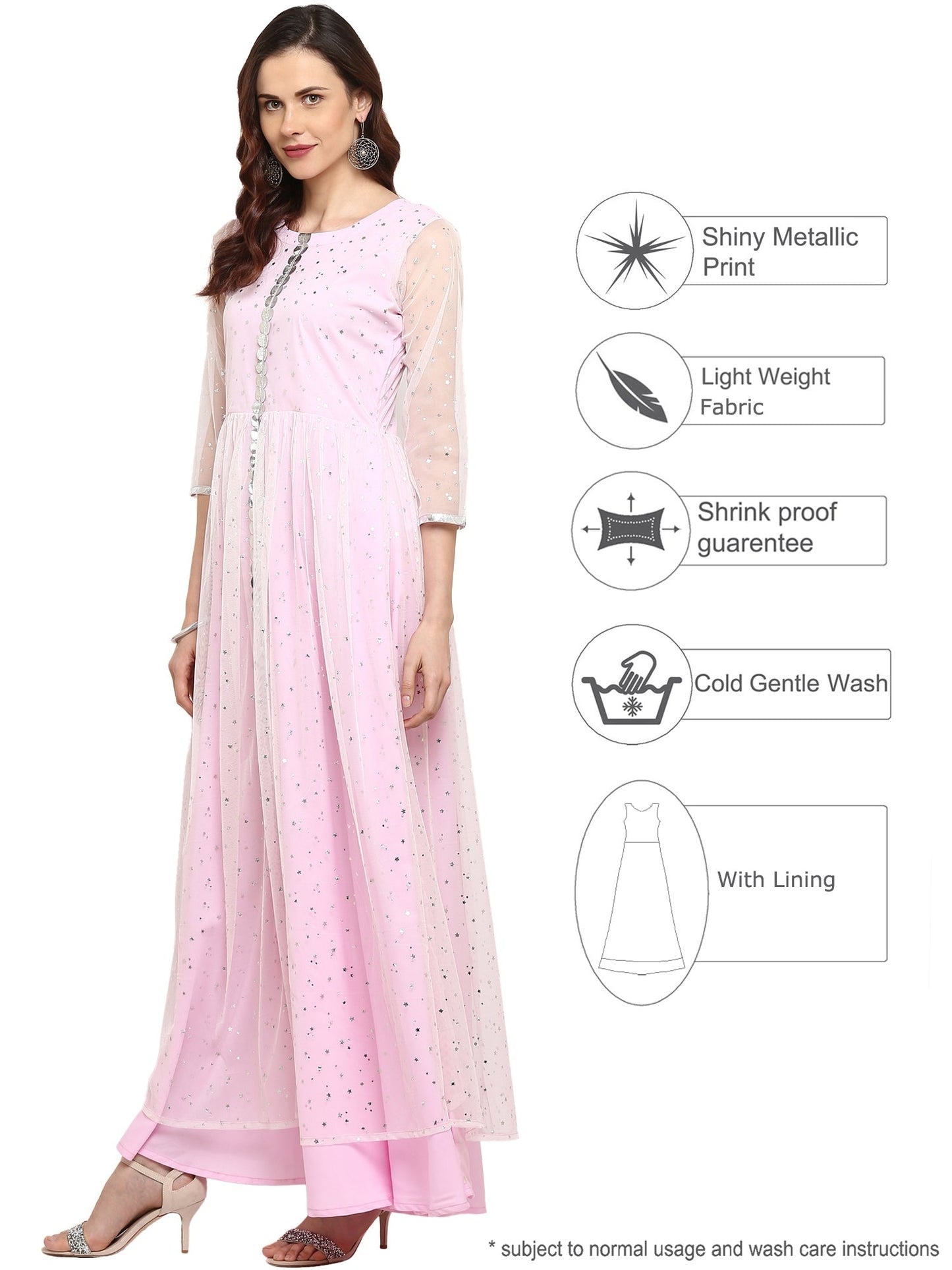 Women's Double Layered Partywear Light Pink Indo Western Only Kurta Dress