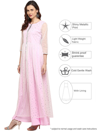 Women's Double Layered Partywear Light Pink Indo Western Only Kurta Dress
