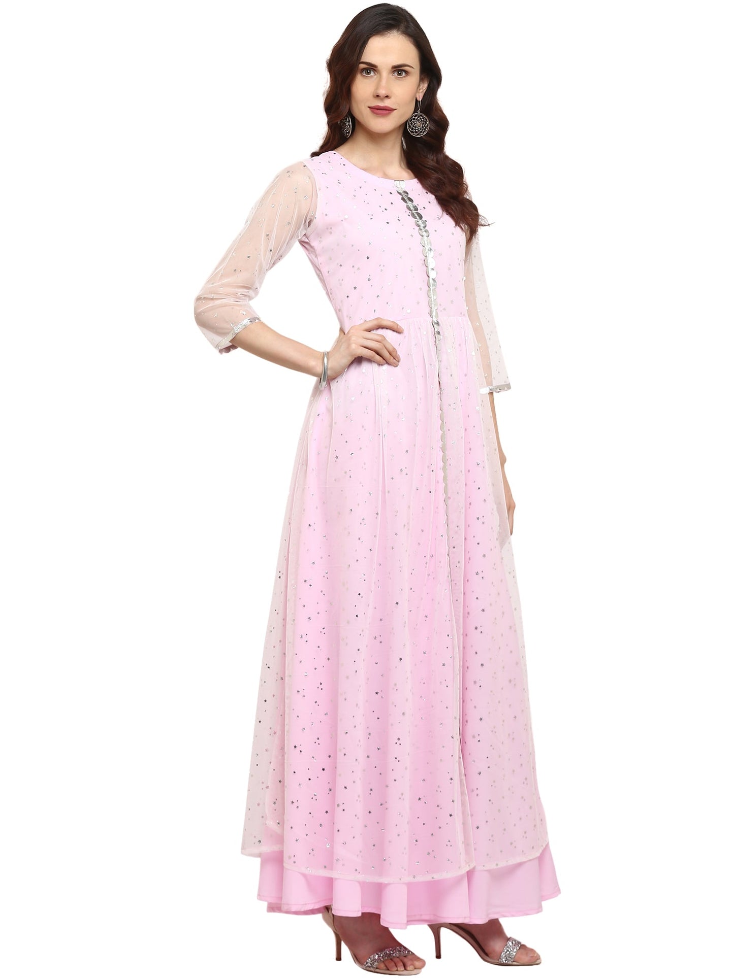 Women's Double Layered Partywear Light Pink Indo Western Only Kurta Dress