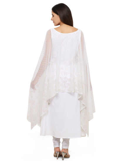 Women's White Glitter Butterfly Print Cape Style Only Kurta