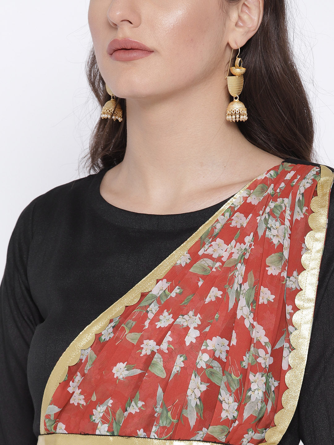 Women's Black Poly Silk Kurta With Printed Dupatta