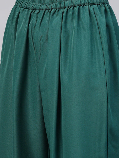 Women's Sea Green Crepe Printed Kurta Pant Set