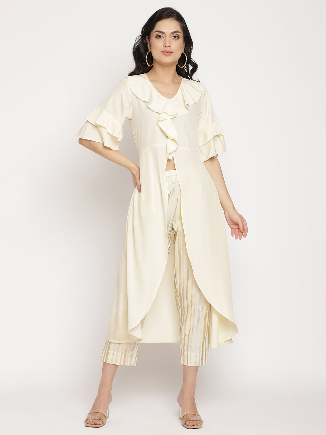 Women's Off White Layered Kurta With Trouser
