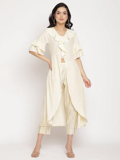 Women's Off White Layered Kurta With Trouser