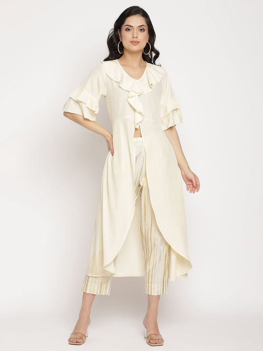 Women's Off White Layered Kurta With Trouser