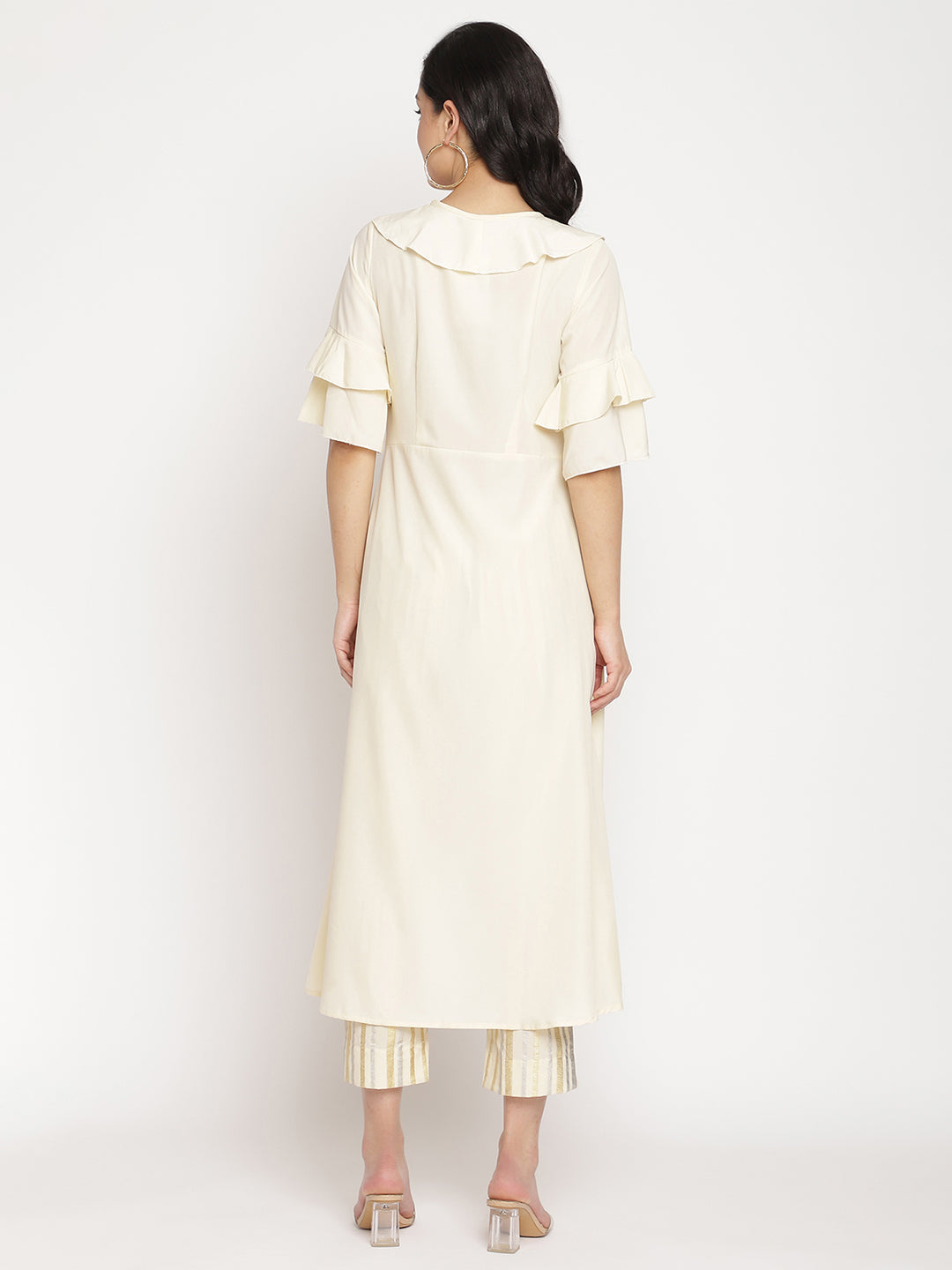 Women's Off White Layered Kurta With Trouser