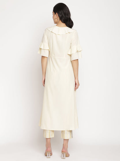 Women's Off White Layered Kurta With Trouser