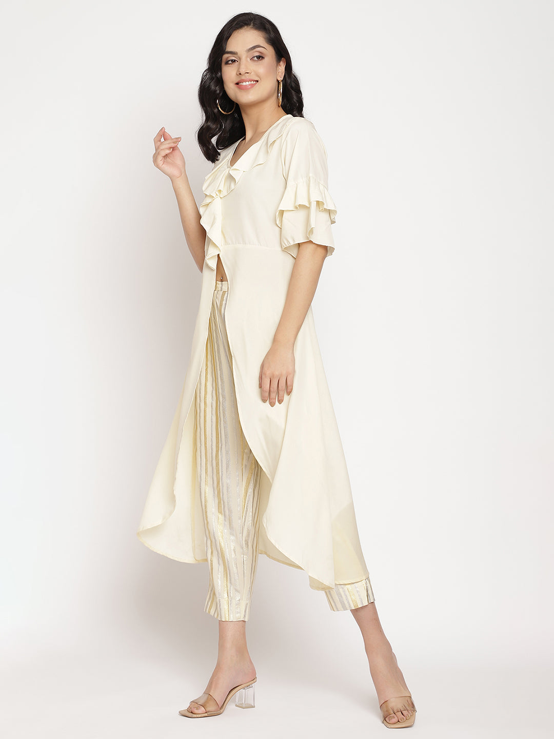 Women's Off White Layered Kurta With Trouser
