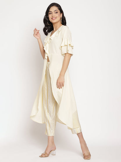 Women's Off White Layered Kurta With Trouser