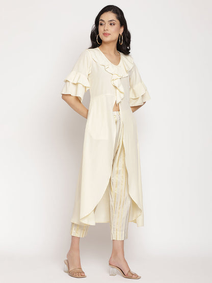Women's Off White Layered Kurta With Trouser