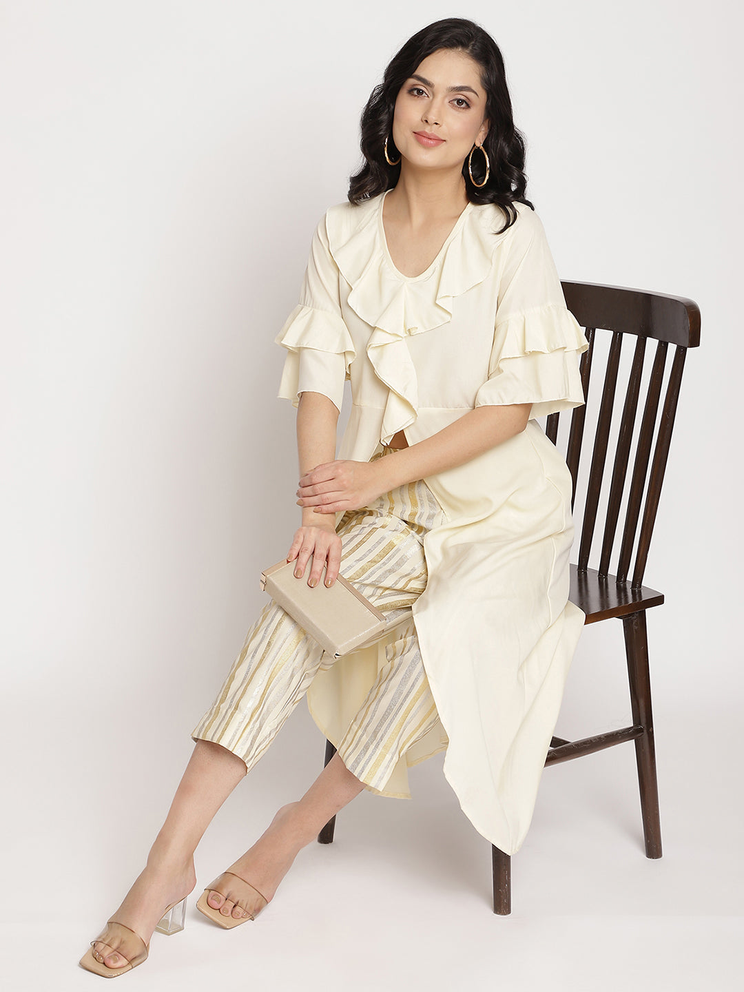 Women's Off White Layered Kurta With Trouser