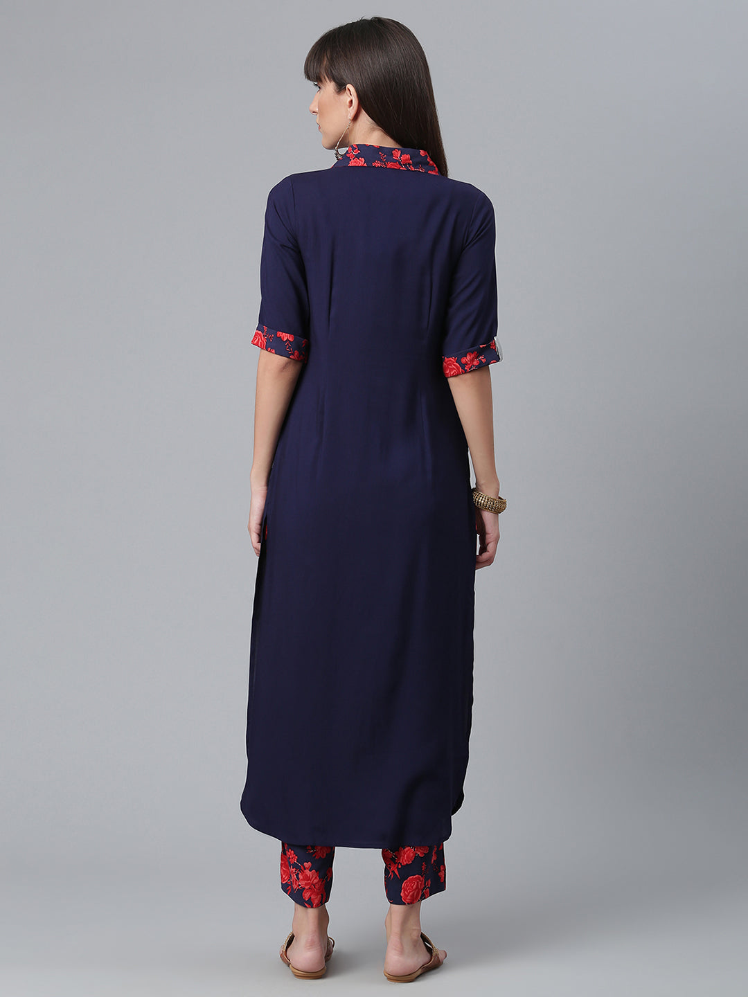 Women's  Navy Blue Solid Rayon Kurta Pant Se