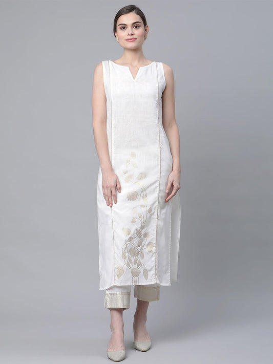 Women's Off White Kurta With Pant Set By Ahalyaa-