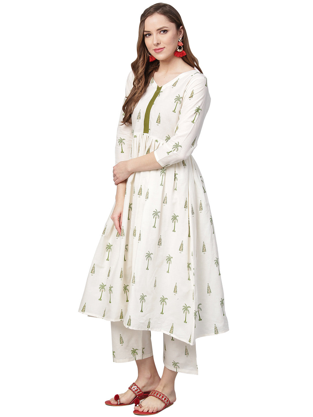 Women's Off White Cotton Blend Printed Kurta Trouser Se