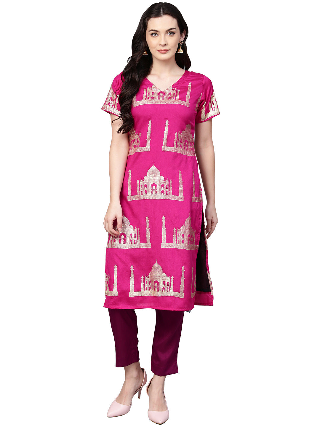 Women's Traditional Hand Printed Faux Silk Combo