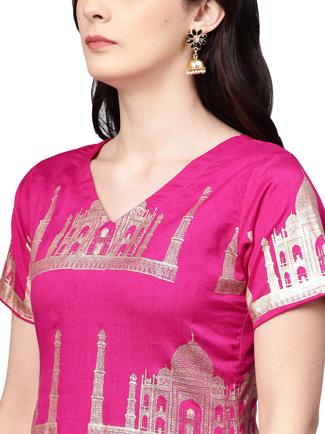 Women's Traditional Hand Printed Faux Silk Combo