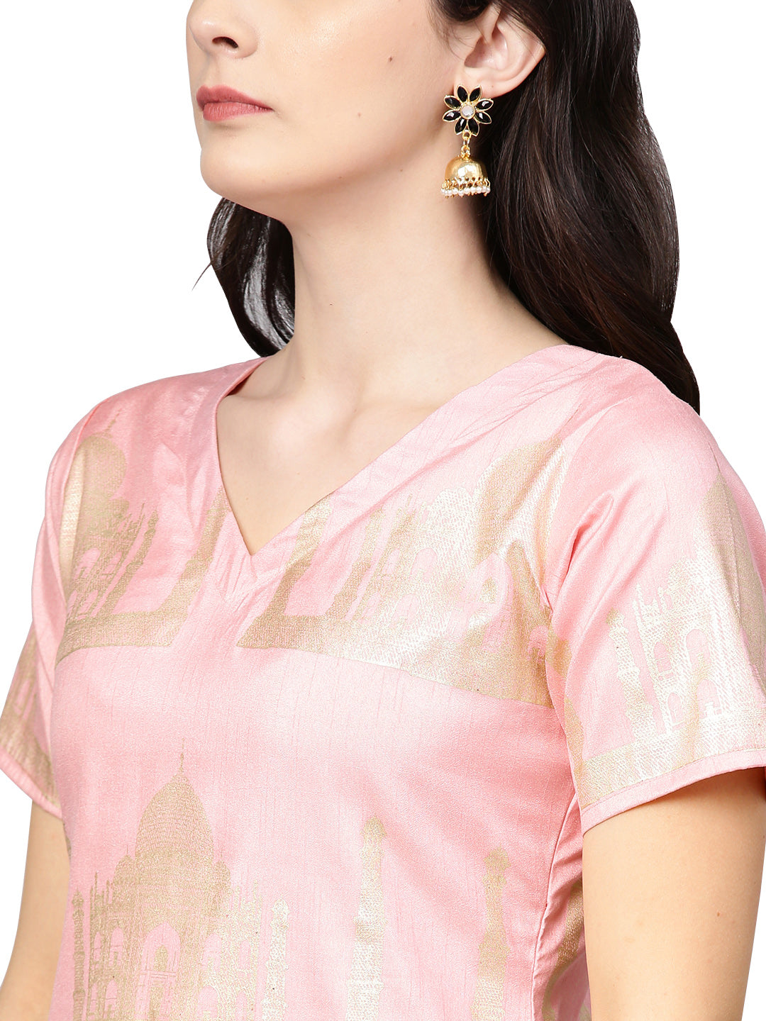 Women's Hand Printed Faux Silk Pastel Kurta Set