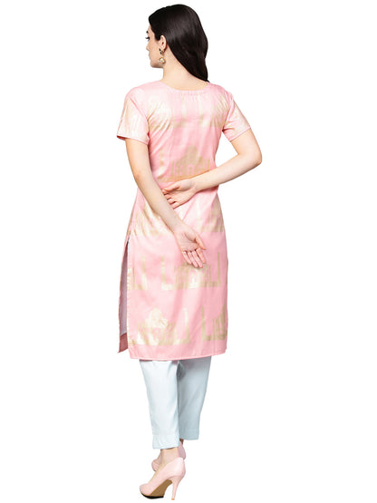 Women's Hand Printed Faux Silk Pastel Kurta Set
