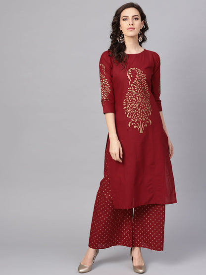 Women's Maroon Straight Kurta Sets