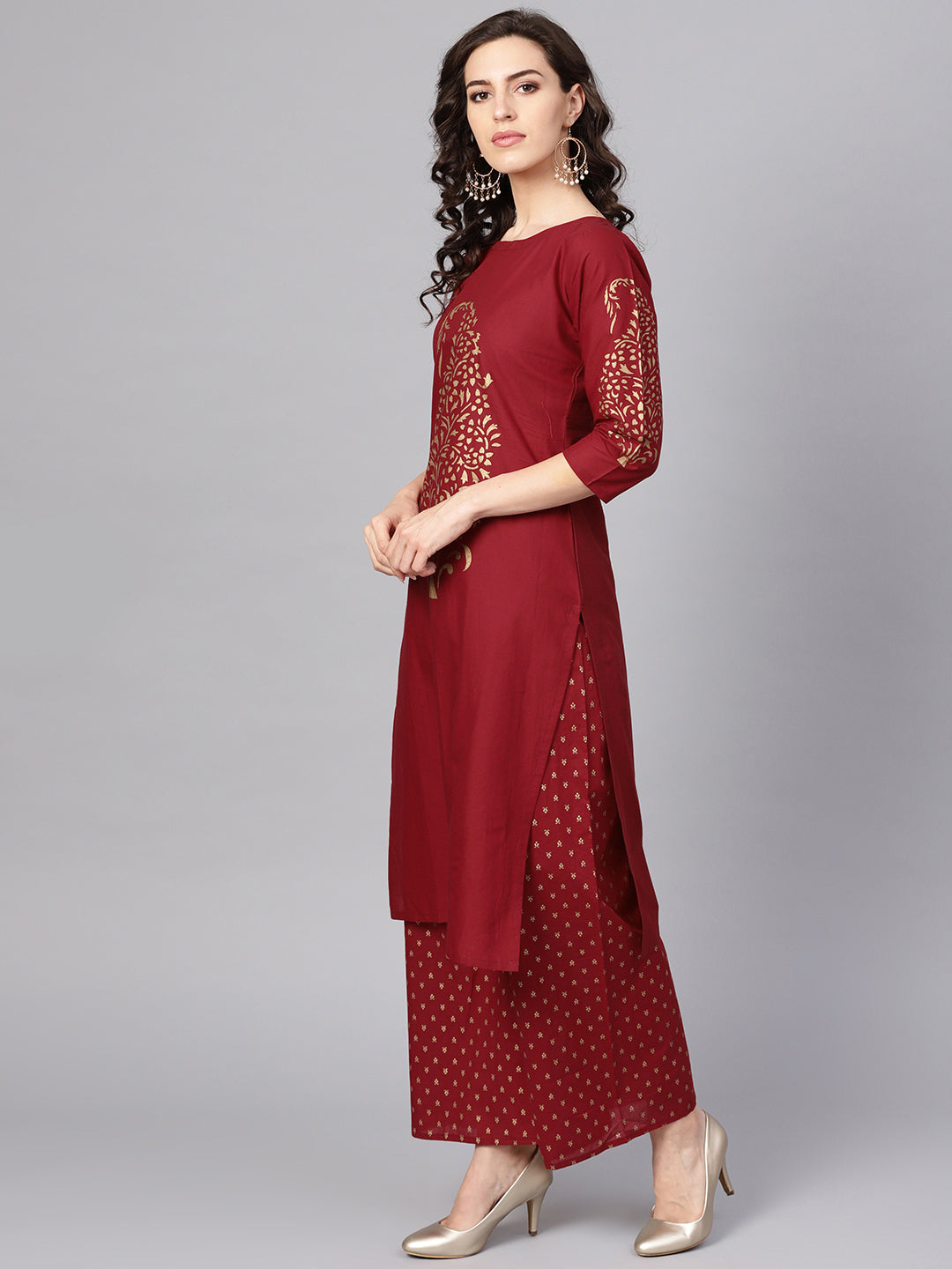 Women's Maroon Straight Kurta Sets