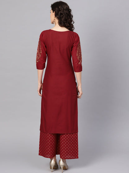Women's Maroon Straight Kurta Sets