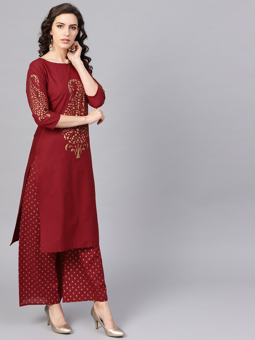 Women's Maroon Straight Kurta Sets