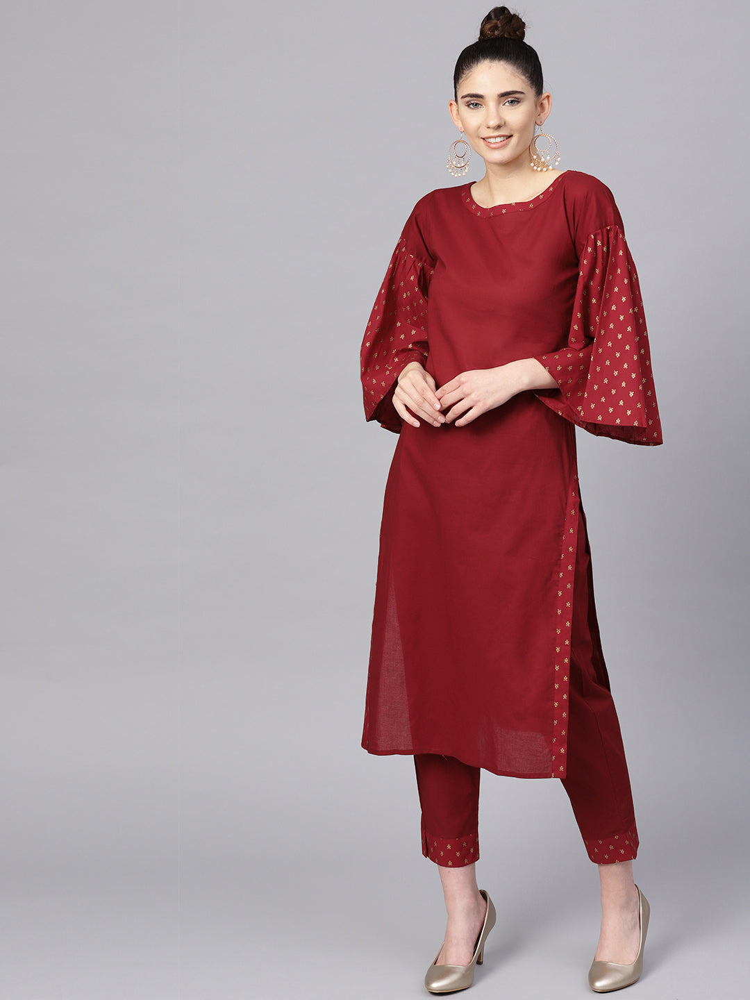Women's S Maroon Straight Kurta Sets