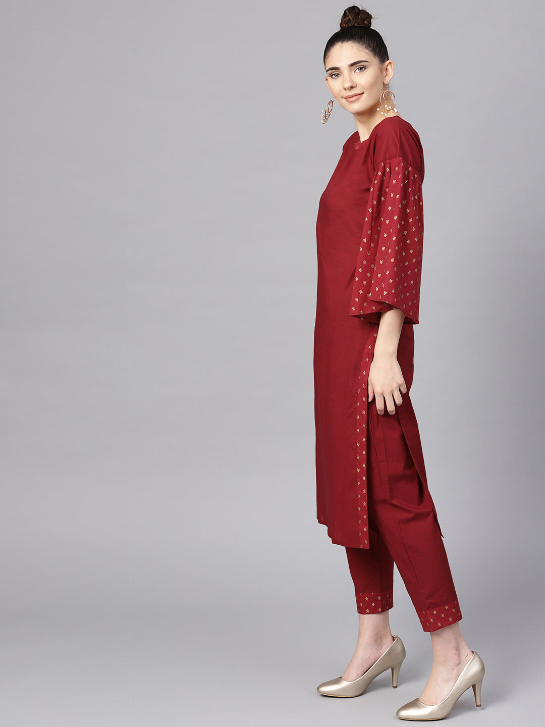 Women's S Maroon Straight Kurta Sets