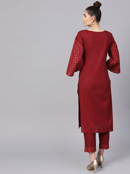 Women's S Maroon Straight Kurta Sets