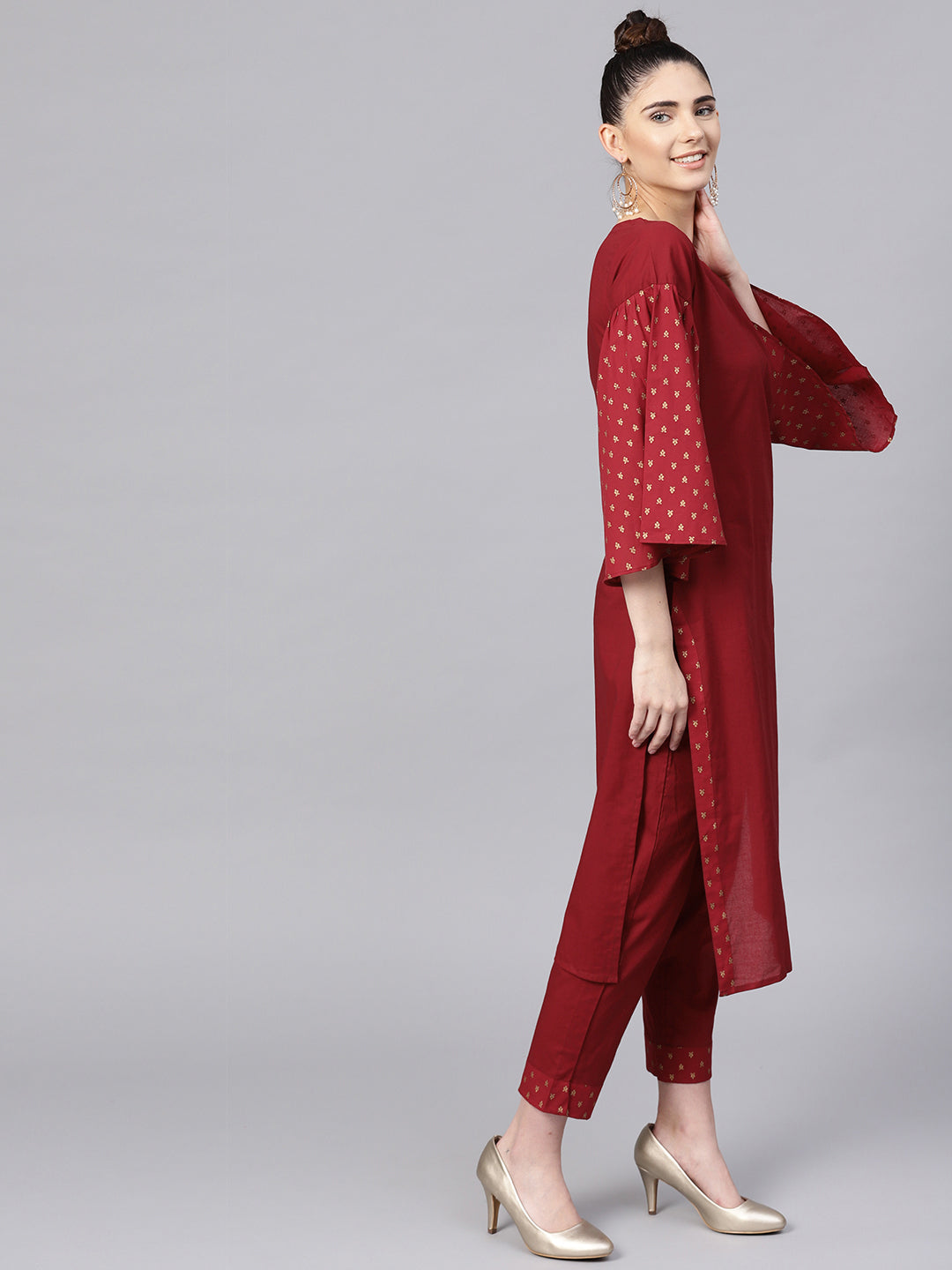 Women's S Maroon Straight Kurta Sets