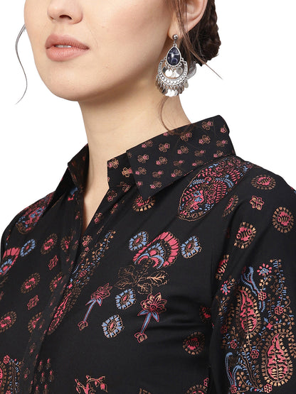 Women's Black Poly Crepe Pathani Kurta Sets
