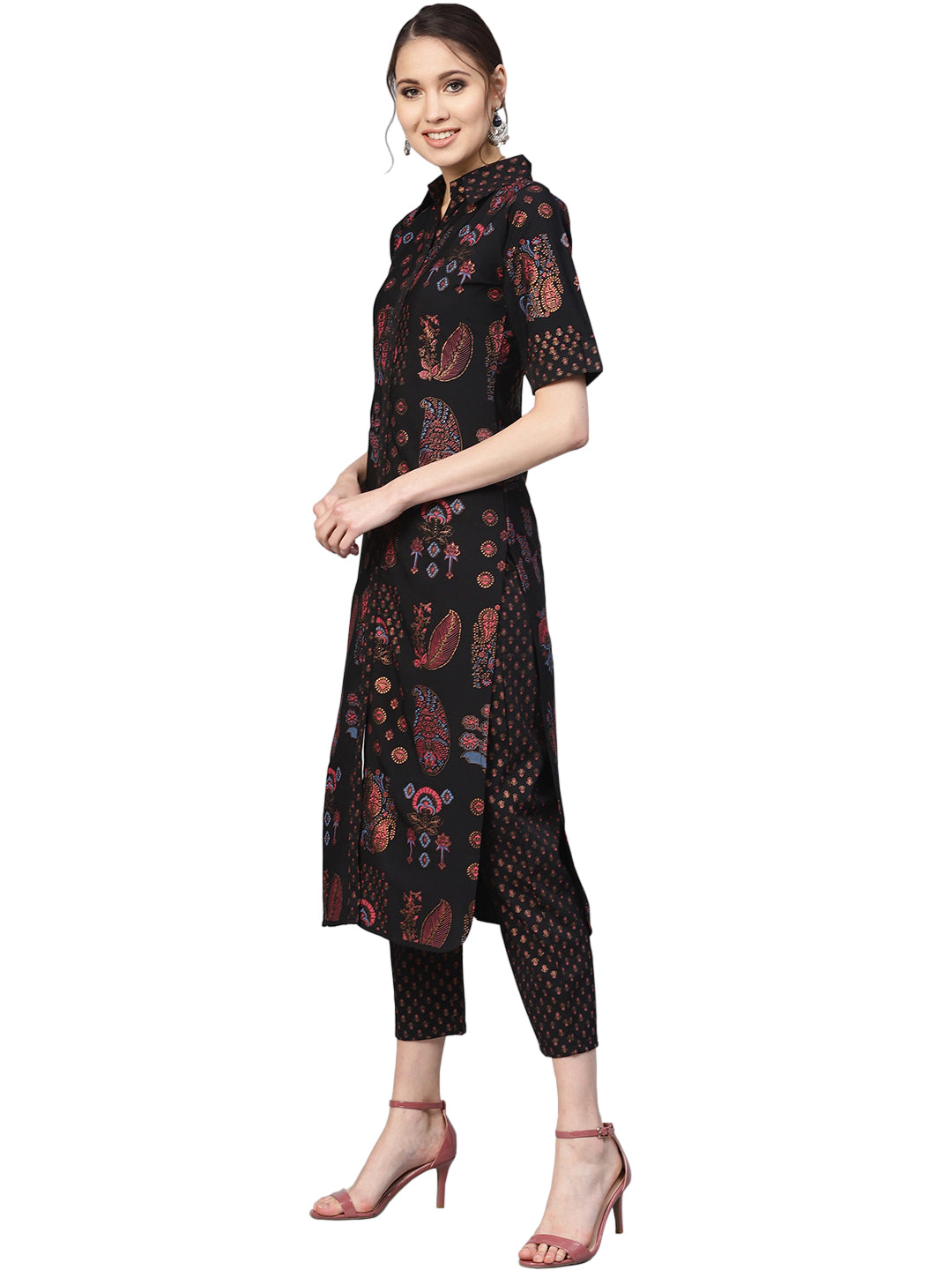 Women's Black Poly Crepe Pathani Kurta Sets