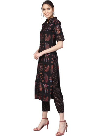 Women's Black Poly Crepe Pathani Kurta Sets