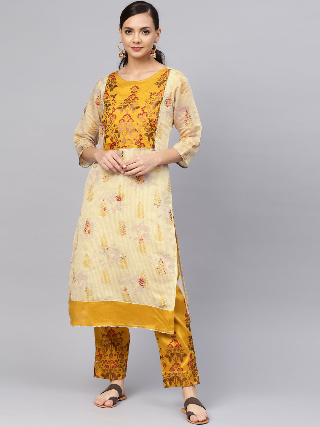 Women's Mustard Printed Kurta Set
