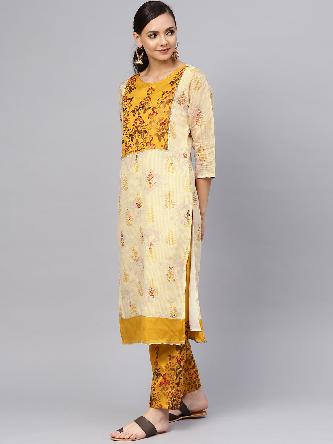 Women's Mustard Printed Kurta Set