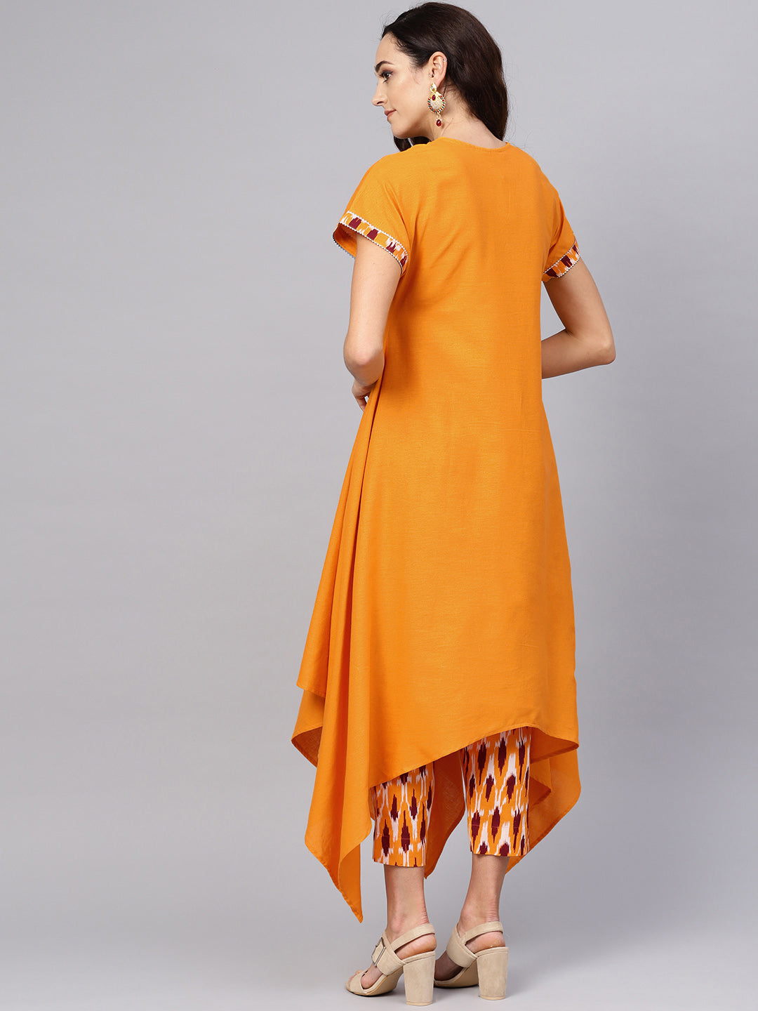 Women's Mustard Solid Kimono Style Cotton Kurta Set