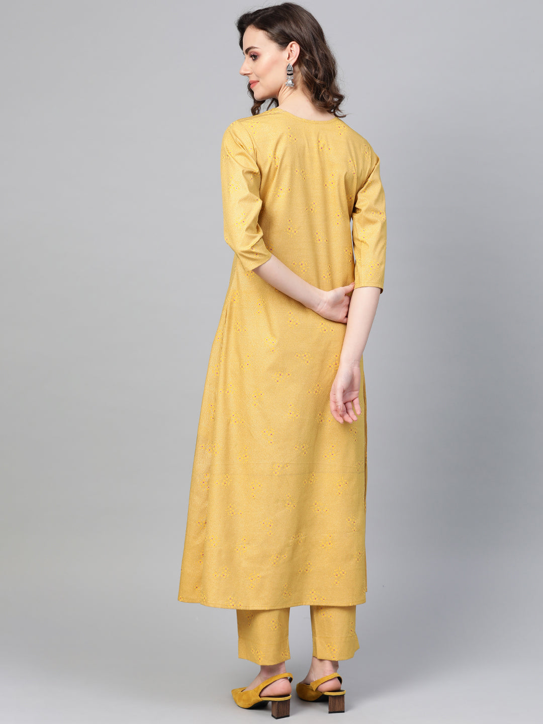 Women's Mustard Crepe Printed Kurta With Pan