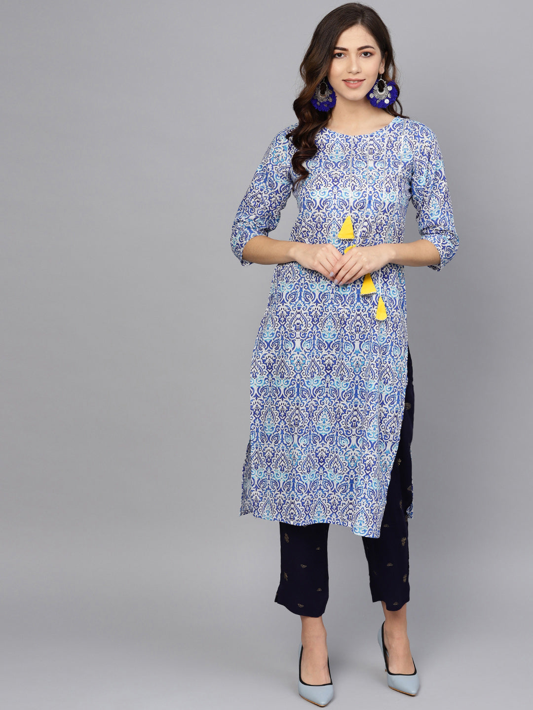 Women's  Blue Straight Kurta With Pant