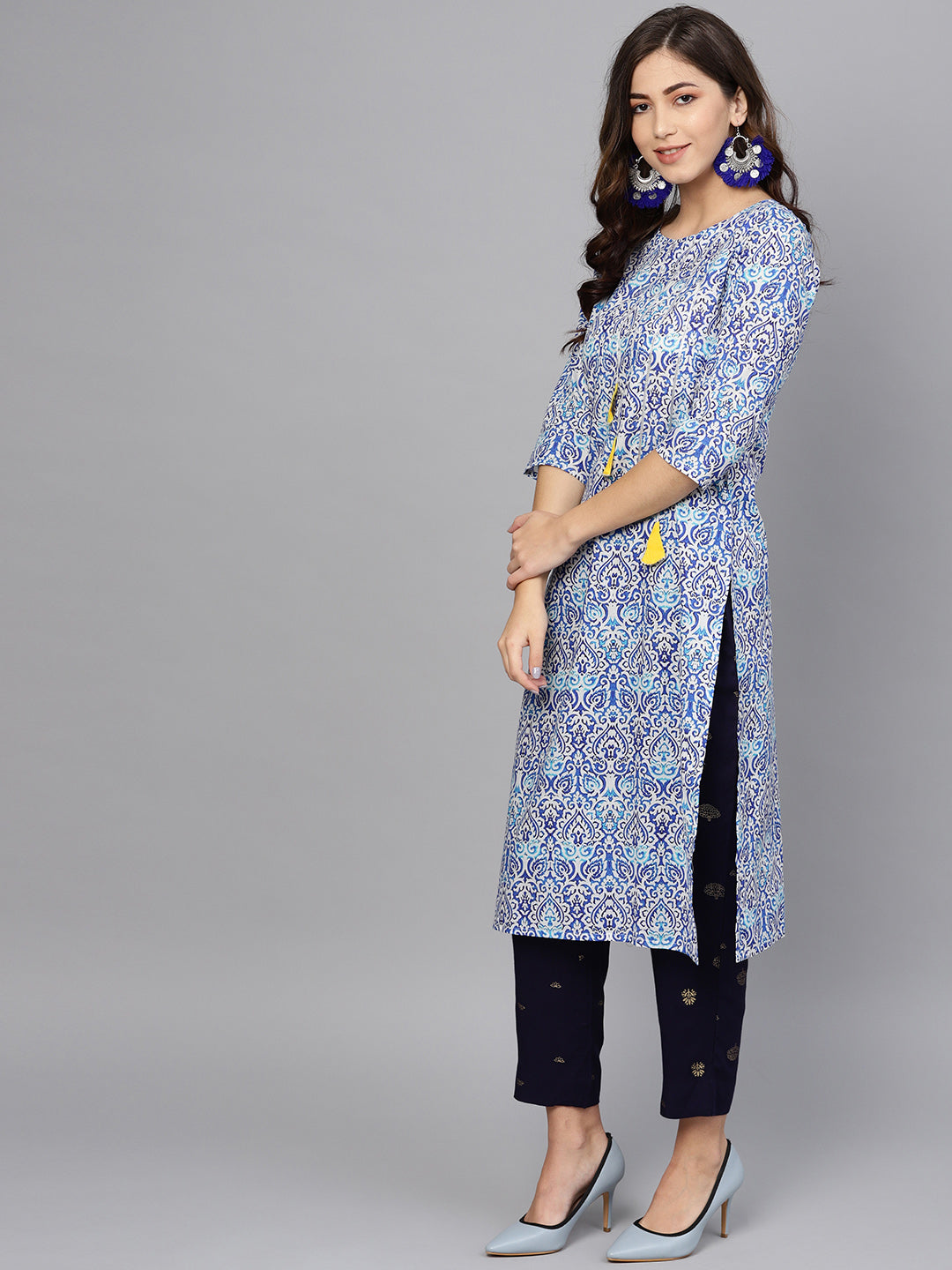 Women's  Blue Straight Kurta With Pant
