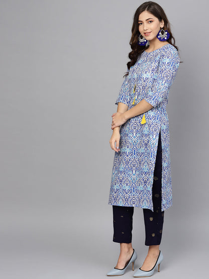 Women's  Blue Straight Kurta With Pant