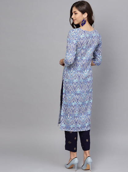 Women's  Blue Straight Kurta With Pant