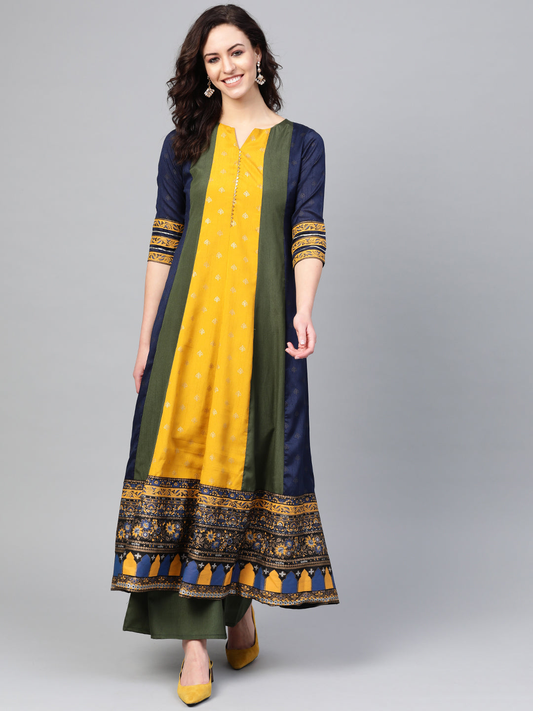 Women's  Mustard Color Poly Silk Anarkali Salwar Suit Se