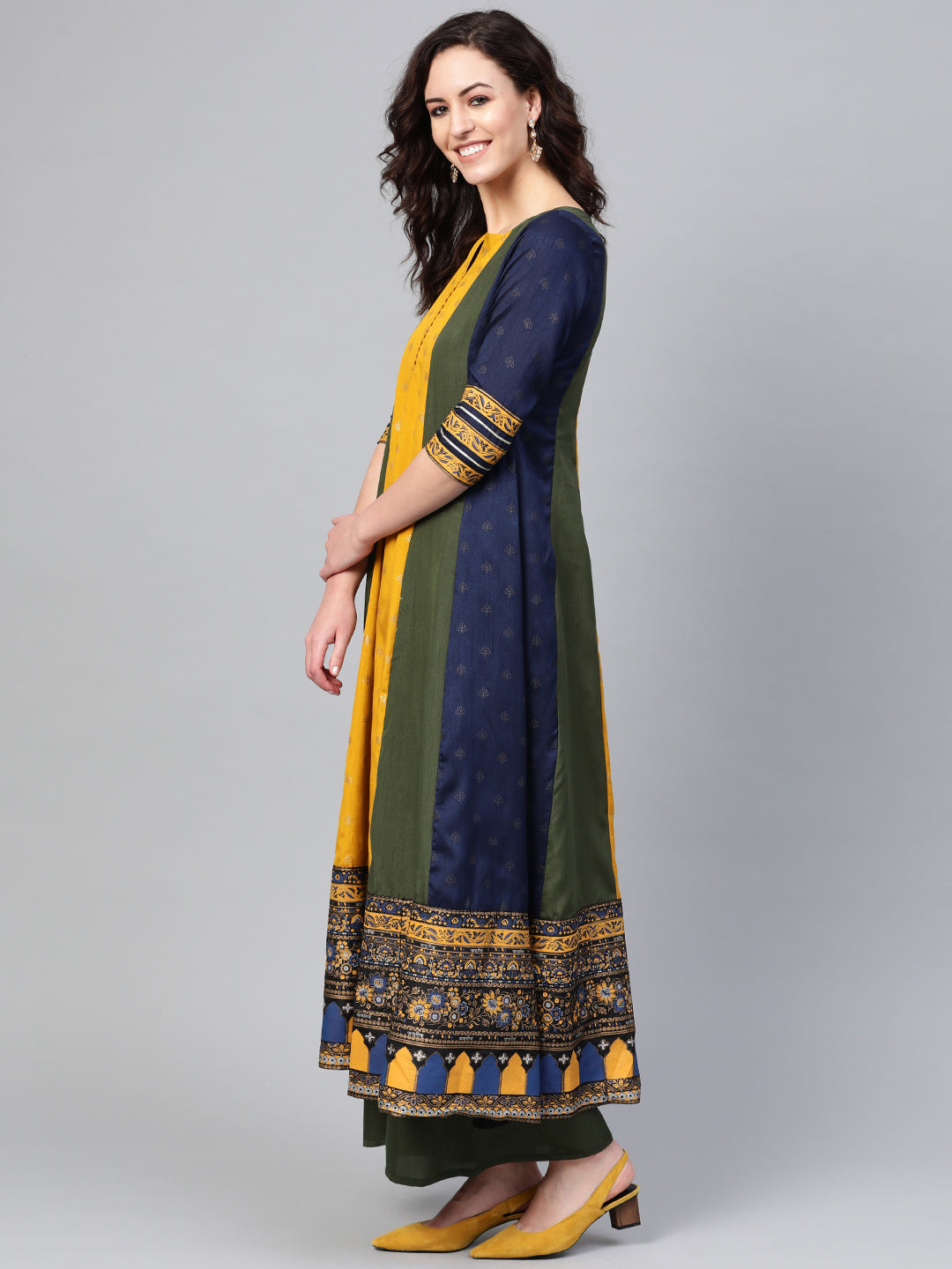 Women's  Mustard Color Poly Silk Anarkali Salwar Suit Se